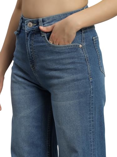 Image of Amazon Brand - INKAST Women High Rise Wide Leg Full Length Cotton Poly Lycra Jeans | Casual Denim Wear