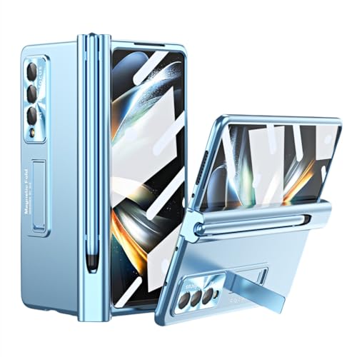 Coque Galaxy Z Fold 5 avec film verre trempé et double charnière anti-choc bleue