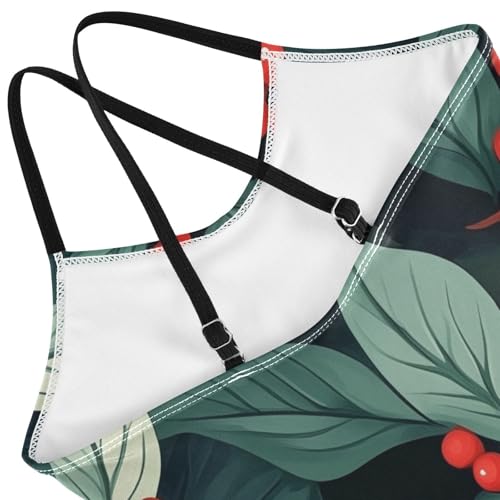 KLL Christmas Holly Leaves Girl 1 Piece Bathing Suit Summer Swimming Suits with Adjustable Straps UPF 50+4