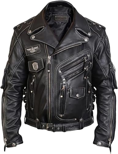 Men's Genuine Cowhide Top Grain Premium Heavyweight Biker