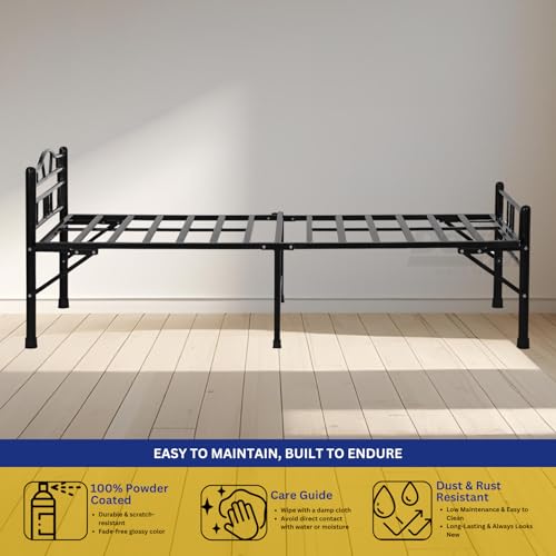Image of Delite Kom Lyra Metal Bed | Single Size Folding Metal Bed (6.4 ft x 3ft) Foldable, Portable, No Installation | Strong Steel Frame | Powder Coated | For 75 inchx36 inch Mattress | Glossy Black |1 Year Warranty