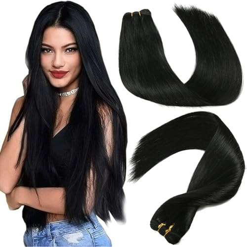 Yotty Black Weft Human Hair Extensions 28 Inch Sew in