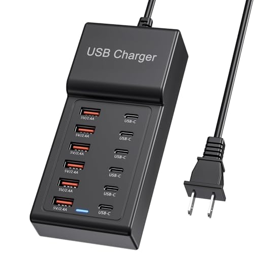 Multi USB Charger, USB C Charging Block Station, 50W 12 Port Multiple USB C Power Strip USB Hub Compatible with iPhone 16 Pro Max/15/14/13/12/11, iPad, Tablets, Samsung Galaxy S25/S24, Pixel