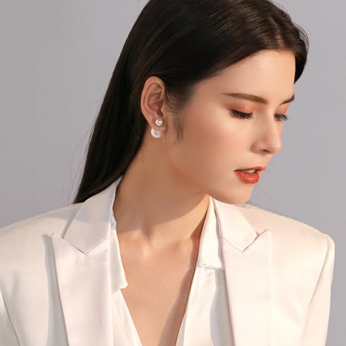 Double Pearl Drop Earrings for Women, Rose Gold Plated Elegant Dangle Earrings, Classic Pearl Jewelry for Wedding & Everyday Wear3