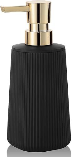 Miniatura 16 de Pequeño dispensador de jabón para baño y cocina, dispensador de jabón de manos y platos de estilo moderno de granja a rayas de plástico con bomba