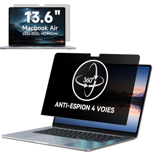 IPROKKO Filtre de Confidentialité 360° MacBook Air 13,6 pouces (M3/M2, 2024/2022) et MacBook Air 13 M4 2025,Autocollante, Antireflet et Anti-Lumière Bleue,Protection D'écran de Confidentialité