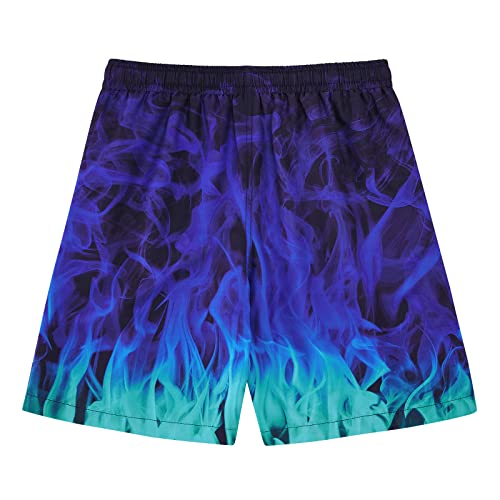 Idgreatim Blue Flame Swim Trunks For Boys 7 8 Cool Fire Print Swimsuit Summer Beach Quick Dry Board Short With Drawstring #TOP1