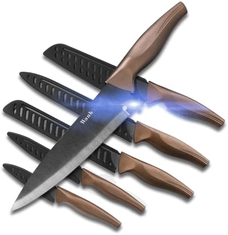 Wanbasion 6 Pieces Matte Black Titanium Plated Stainless Steel Forged Sharp Knife Sets for Kitchen, Scratch Resistant and Rust Proof, Kitchen Knife Set with Covers