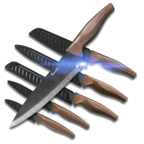 Wanbasion 6 Pieces Matte Black Titanium Plated Stainless Steel Forged Sharp Knife Sets for Kitchen, Scratch Resistant and Rust Proof, Kitchen Knife Set with Covers