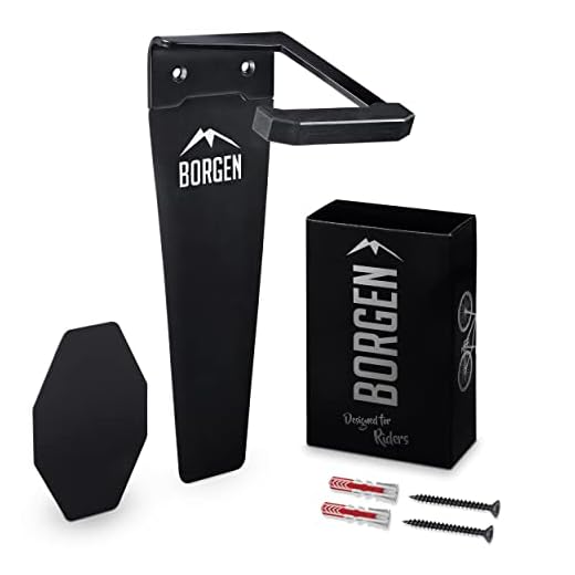 Borgen soporte de pared para bicicletas | Soporte vertical de pared negro mate para e-bikes, BTT, bicicletas carretera | Gancho para bicicletas para casa y garaje incl. almohadillas protectora pared
