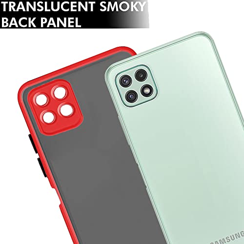 Image of TheGiftKart Smoke Back Case Cover Samsung Galaxy F42 5G / A22 5G | Translucent Smoked Matte Back | 360 Degree Protection | Protective Hard Back Cover for Samsung Galaxy F42 5G / A22 5G (Red Bumper)