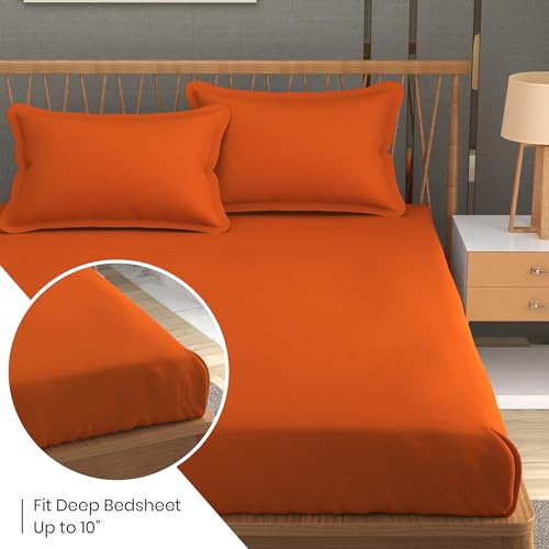 Image of FRESH FROM LOOM Microfiber Hypoallergenic Solid Plain Queen Size Bedsheet with 2 Pillow Covers - 240 TC (Size- 90 x 95 inch | Saffron| Solid)