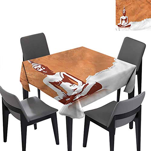 Thai Culture Outdoor Square Tablecloth Statue with Flower Great for Buffet Table, Parties