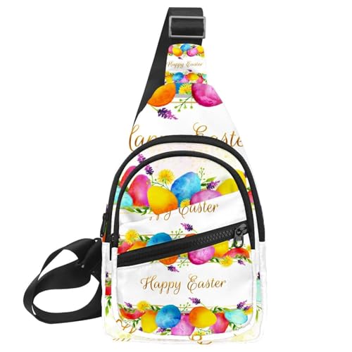 Sac de poitrine femme zippé à motif œufs multicolores avec bandoulière réglable