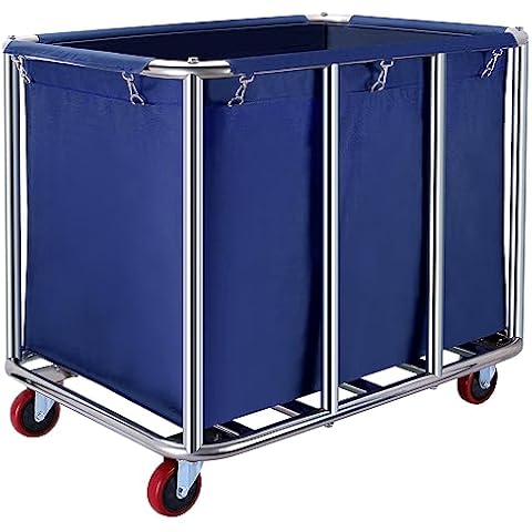 JJSMKCH Commercial Laundry Cart with Wheels, 400L Capacity, Sturdy Steel Frame, Waterproof Oxford Cloth, 330 lbs Load, Blue Cover