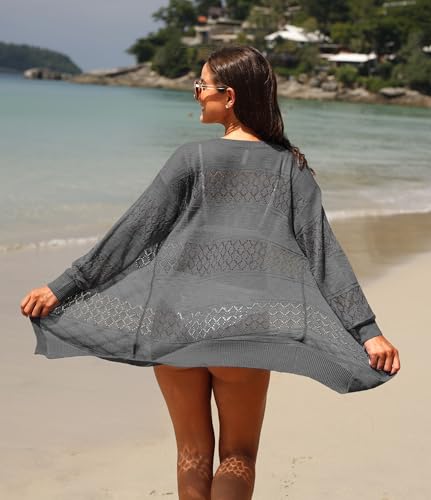 Image of GRECERELLE Lightweight Cardigan Sweaters for Women Crochet Knit Open Front Long Sleeve Loose Casual Boho Summer Beach Coverup