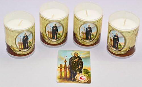 4 Saint Peregrine Votive Candles with Prayer & St Peregrine Relic Card.