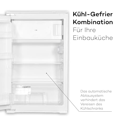 SCHOEPF – KSE410A+ Einbau-Kühlschrank mit Gefrierfach – 118 L Gesamtvolumen – 41 dB leise – 4**** Gefrierfach – 2 kg/24h Gefrierleistung – Automatisches Abtauen – 87 x 54 x 54 cm (Energieklasse F)