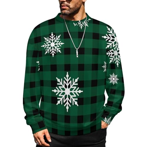 MoBlinko Christmas Golden Snowflakes Mens Sweater Crewneck Sweater Lightweight Sweaters for Men Long Sleeve Pullover