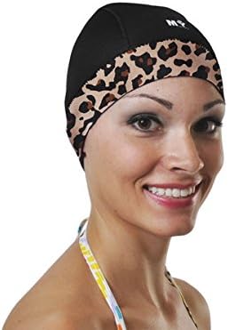 MY SWIM CAP (DIVA, BLACK w. LEOPARD PRINT)