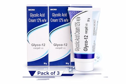 Image of Glyco 12 Glycolic Acid 12% Cream for Pigmentation, Dark Spots, Acne Marks & Uneven Skin Tone | Dermatologist-Recommended for Skin Renewal, Clarity & Even Tone- 30gm (Pack of 3)