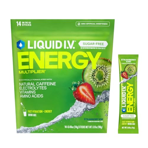 Liquid I.V. Hydration Multiplier Sugar - Free + Energy - Strawberry Kiwi | Electrolyte Powder Drink Mix | 1 Pack (14 Servings)