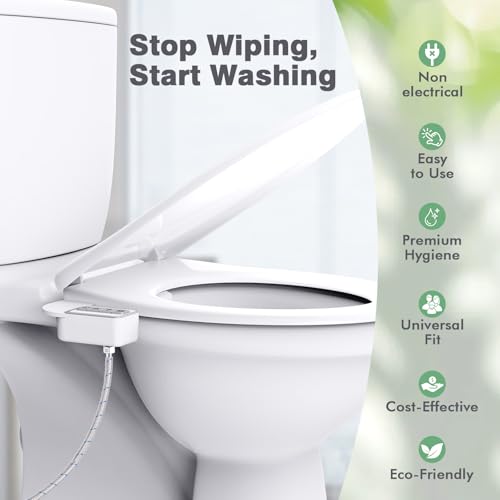 Image of Bidet Attachment, 0.23 inch Ultra-Slim No Gap Design, Non-Electric Self-Cleaning Bidet with Dual Nozzles (Rear & Feminine Wash), Adjustable Pressure, Tool-Free Installation