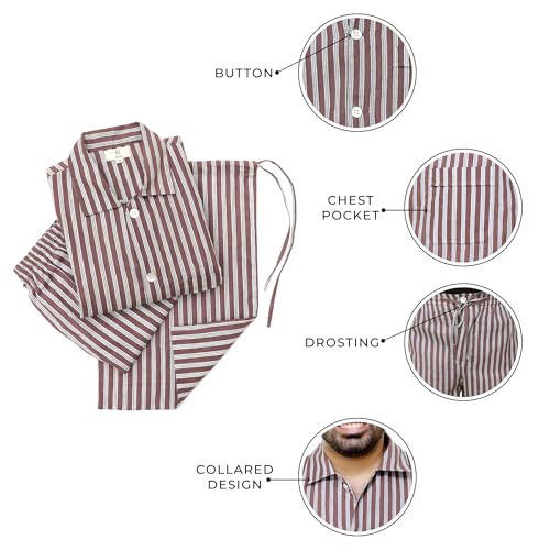 Huar Men's 100% Cotton Pajamas Sets Long Sleeve Top and Pants Button Down Sleepwear Loungewear Pjs set with Pockets3