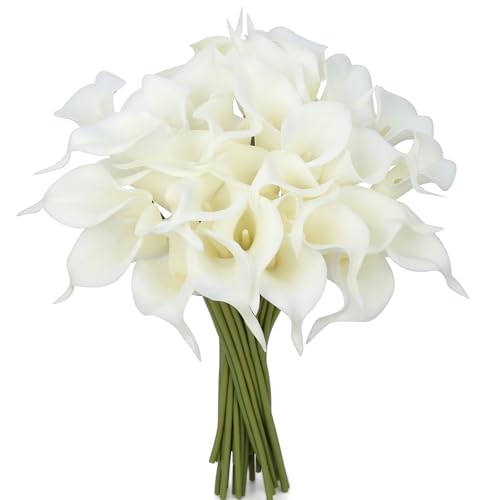 Sahoottie 24 Pcs White Flowers Calla Lily Wedding Bouquets for Bride