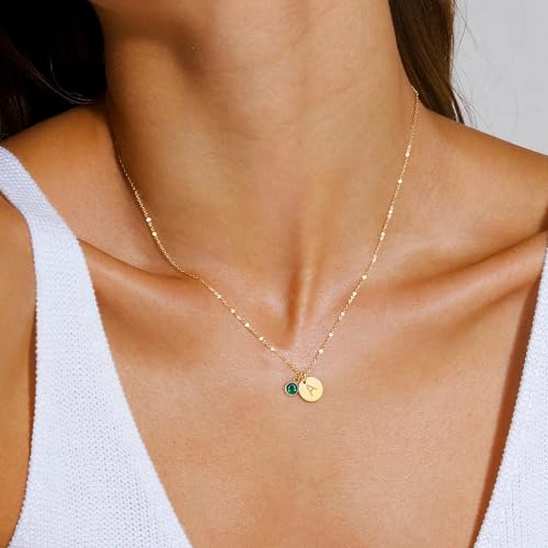 RLMOON Initial Birthstone Necklace for Women Gold Initial Necklace 14K Gold Plated Dainty Letter T Necklace January Birthstone Personalized Jewelry Birthday Gift by RLMOON - Used condition - Image 2