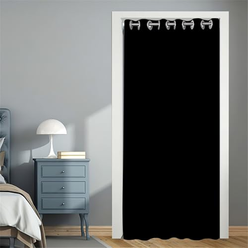 Surwin Cortina de Puerta Opaca con Ojales, Térmicas Aislantes Frio y Calor Cortina de Privacidad Divisoria Puerta para Dormitorio Salón Habitacion Ventana, Color Sólido (Negro,150x200cm)