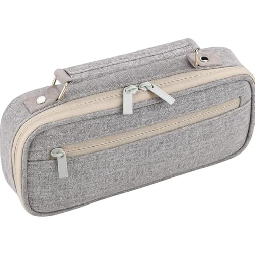 Estojo Escolar Liso Organizador Resistente com 2 Divisórias com Zíper para Lapis Caneta Alça Necessaire Mundo F&s (Cinza)