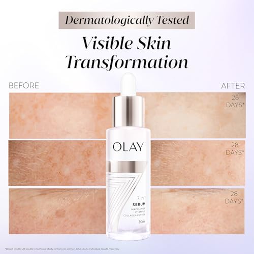 Image of Olay 7in1 Ultra-light Face Serum | Niacinamide, Vitamin C, Collagen Peptides | Fights 7 Issues for Smooth & Glowing Skin | Normal to Oily Skin | Dermatologically Tested | Non Comedogenic | 30ml