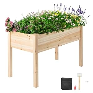 LARMACE 4x2ft Raised Garden Bed Outdoor Wooden Planter Box with Legs Elevated Planter Raised Garden Boxes for Herb, Vegetable, Flower and Fruit