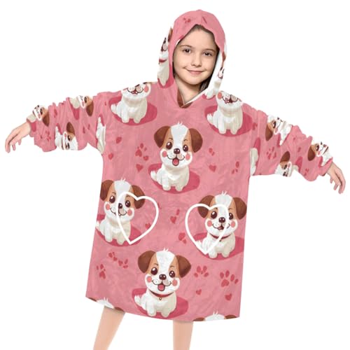 Wearable Blanket Hoodie for Kids, Lively Dog Fleece Sweatshirt Blanket Oversized Blanket Sweatshirt with Pocket Flannel Warm Hooded Blanket 6-10 Year Old Girl Boy Gift, One Size