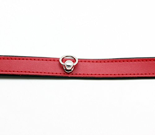Leder Halsband Abschließbar Gothic Rot schmal, Stabiler O-Ring Punk Choker 100% Echtleder