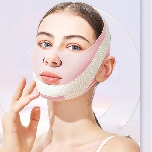 Image of Face Slimming Mask, V-Line Lifting Band, Double Chin Reducer, Facial Contour Shaping Strap (Pink)