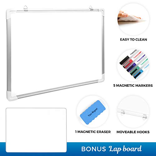 Dry Erase White Board with Lap Board: Hanging Writing, Drawing & Planning Large Whiteboard for Cubicle & Wall | 24X18 | 5 Magnetic Markers & Eraser | Easy to Clean Lapboard for Kids Office, School