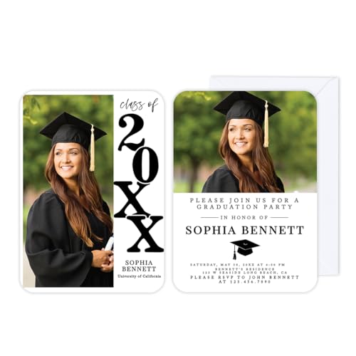 Andaz Press Personalized Graduation Invitations 2026 With Self Seal Envelopes Graduation Announcements 2026 Classic Custom Party Invitations with Photo for High School College 24 Pack 7x5 Inches