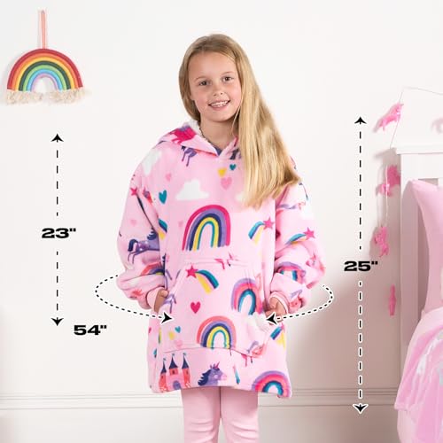 OHS Rainbow Wearable Hoodie Blanket for Girls, Oversized Sherpa Fleece Throw Blanket Kids Hooded Sweatshirt Cosy Wearable Large Fleece Hoodie Gifts for Girls Kids - Pink, One Size - Image 6