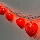 Red Heart Lights, 8.5Ft Valentine's Day Lights with 10 Red Glitter Hearts, Plug-In String for Indoor Party Decor