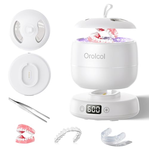 IPX7 Waterproof Ultrasonic Retainer Cleaner Machine, Split-Design Denture & Jewelry Cleaner with Dual UV-C, 3 Timer Modes for Invisalign, Aligners, Mouth Guards, Night Guards & Dentures (White)