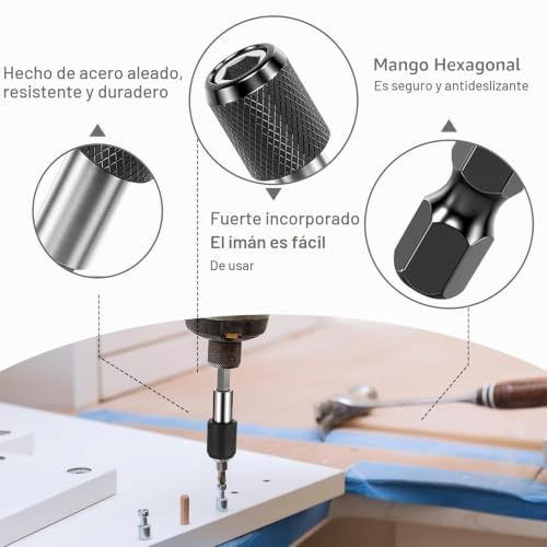 Miniatura 3 de Aemchdm 10 Piezas Unidades Portapuntas Magnético Giratorio, 1 4 Pulgadas 60 Mm, Porta Puntas Atornillador Imantadas, Vástago Hexagonal Portapuntas Magnético Para Varios Destornilladores