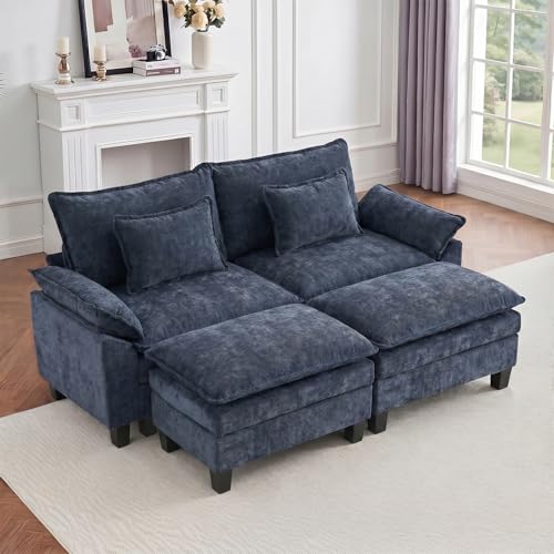 Image of IPKIG 82.3 inch Modular Cloud Couch with Storage, U Shaped Sectional Sofa with Ottoman & Pillow, Chenille Deep Seat Sectional Couches for Living Room, Apartment, Blue