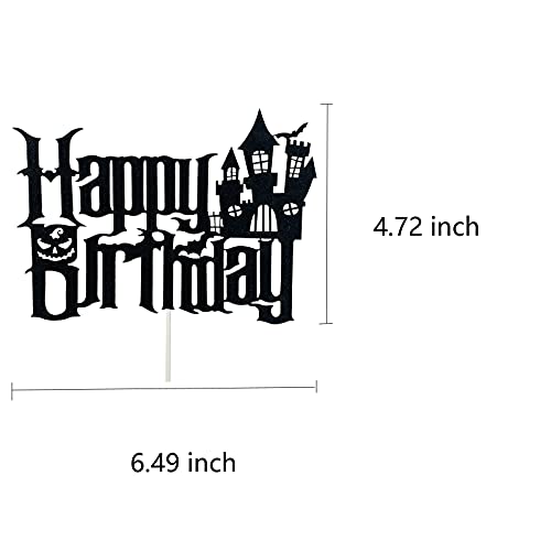 Tztwodcaz Halloween Happy Birthday Cake Topper, Bats And Ghost And Haunted House Birthday Cake Topper, Cartoon Kids Birthday Party Cake Derocation (Black) #TOP6