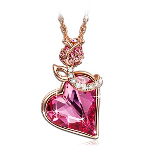 QIANSE Mothers Day Necklaces Gifts for Her for Women Rose Lover Heart Pendant