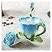 Cristallo naturale grezzo Moda creativa 3d rosa forma fiore smalto in ceramica tazza di tè tazza di tè e cucchiaio da cucchiaio di piattino set porcellanato tazza di acqua regalo ( Color : Blue )