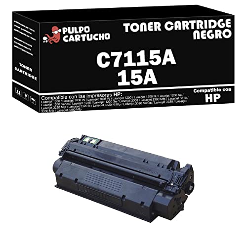 Pulpo Cartucho   Toner C7115A Negro Compatible con HP C7115A / Ref. 15A   Valido para Impresoras Laserjet 1000, 1200, 1220, 3300, 3310, 3320, 3330, 3380 MFP