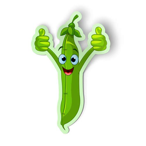 Squiddy Happy Pea Pod Green Bean Healthy Eating Vegetable - Vinyl Sticker for Car, Laptop, Notebook (5" Tall)