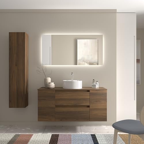 Mueble de baño moderno Bequia de 120cm con encimera de madera 3
